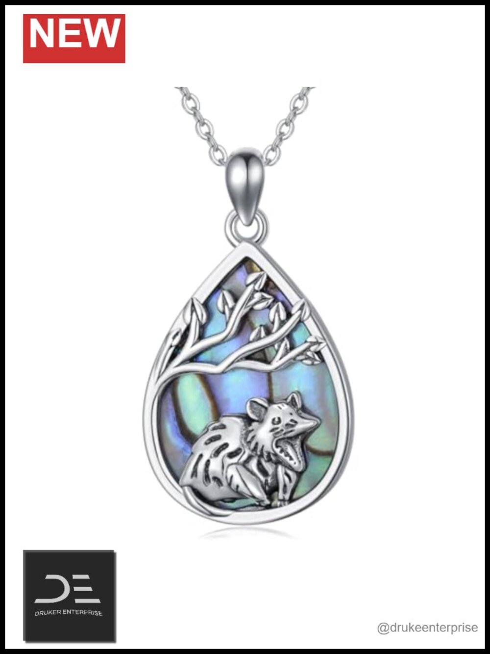Sterling Silver Opossum Pendant Necklace 18-20 inch Women Animal Jewelry Gift